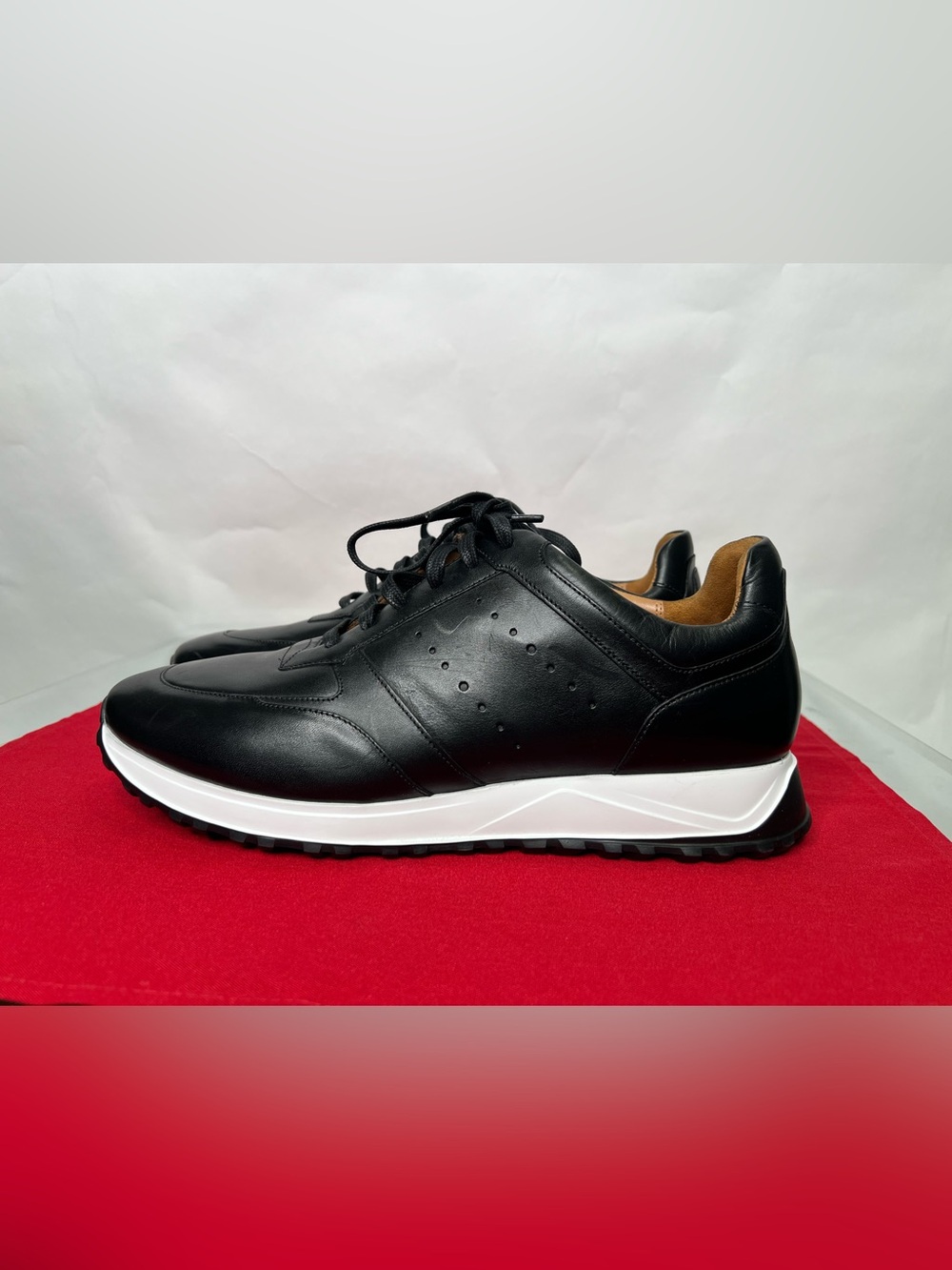 Allen Edmonds Everett Men's Black Leather Lace Up Sneakers with White Mid Sole